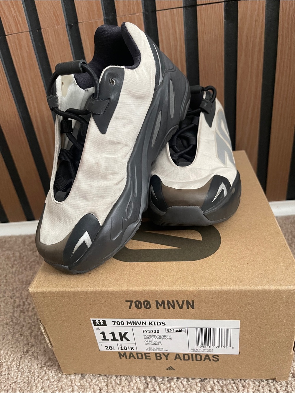 adidas 700 MNVN Kids Cream and Black Sneakers - Size 11K Analog Bone Yeezy